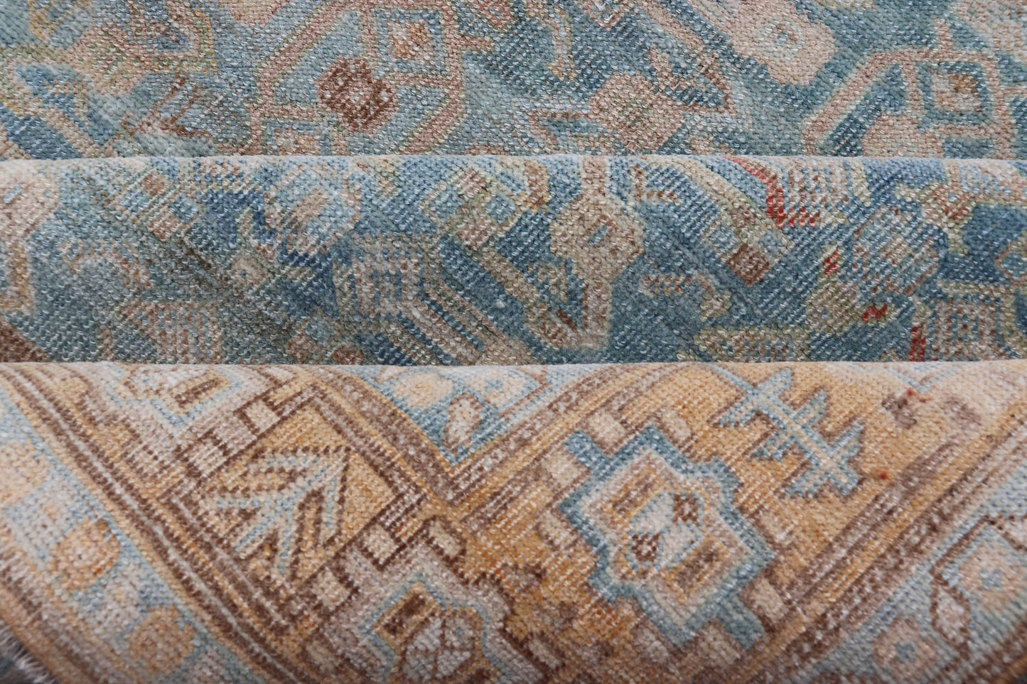 Antique Persian Bidjar Rug with All - Over Design in Light Blue and Orange Antique Persian rug in light blue, cream, orange, brown and neutral tones with geometric motifs, Keivan Woven Arts / rug EMB - 9565 - P13858, country of origin / type: Iran / B... - Keivan Woven ArtsEMB - 9565 - P13858 - 14922Rug