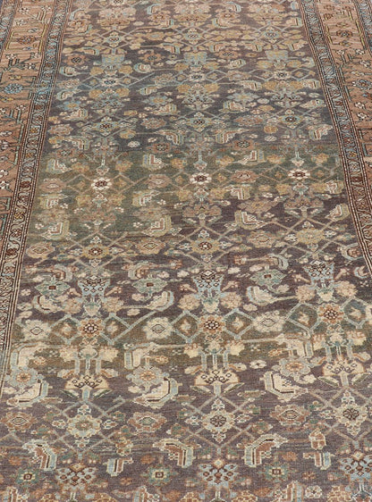 Late 19th Century Kurdish Antique All Over Design Gallery Runner in Muted Tones This magnificent 120 - year - old Kurdish antique has held timeless charm with a double - lined floral border that accentuates sandy shades of browns and light blues. The... - Keivan Woven ArtsEMB - 9566 - P13890 - 14928Rug