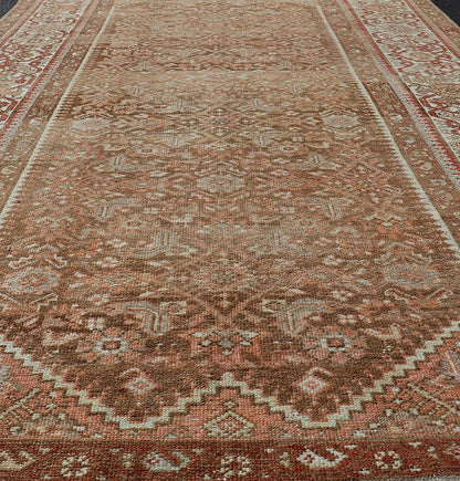 Earthy Tone Antique Hand Knotted Persian Hamadan Rug with All - Over Pattern Geometric design antique hamadan rug in taupe, light peach, red, ivory, and light tan color tones. Earthy Tone Antique Hand Knotted Persian Hamadan Rug With All - Over Pat... - Keivan Woven ArtsEMB - 9567 - P13078 - 14934Rug