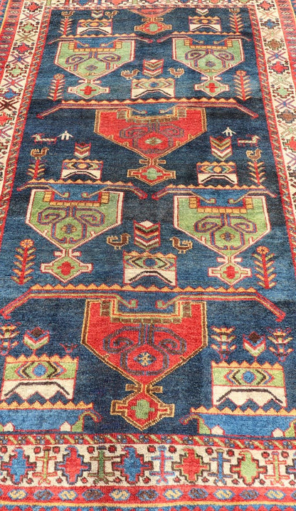 Colorful Antique Persian Lori Rug with All - Over Geometric Tribal Design Lori antique Persian in multi - colors with large scale all - over geometric tribal design, Keivan Woven Arts / rug EMB - 9569 - P13068, country of origin / type: Iran / lori, c... - Keivan Woven ArtsEMB - 9569 - P13068 - 14946Rug