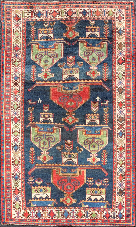 Colorful Antique Persian Lori Rug with All - Over Geometric Tribal Design Lori antique Persian in multi - colors with large scale all - over geometric tribal design, Keivan Woven Arts / rug EMB - 9569 - P13068, country of origin / type: Iran / lori, c... - Keivan Woven ArtsEMB - 9569 - P13068 - 14946Rug
