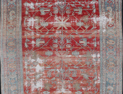 Antique Hand - Knotted Persian Bibikabad Rug in Wool with Unique Medallions This antique Persian Bibikabad rug has been hand - knotted in wool. The rug features a unique sub - geometric multi - medallion design rendered in blue, red, brown and ivory to... - Keivan Woven ArtsEMB - 9570 - P13090 - 14952Rug