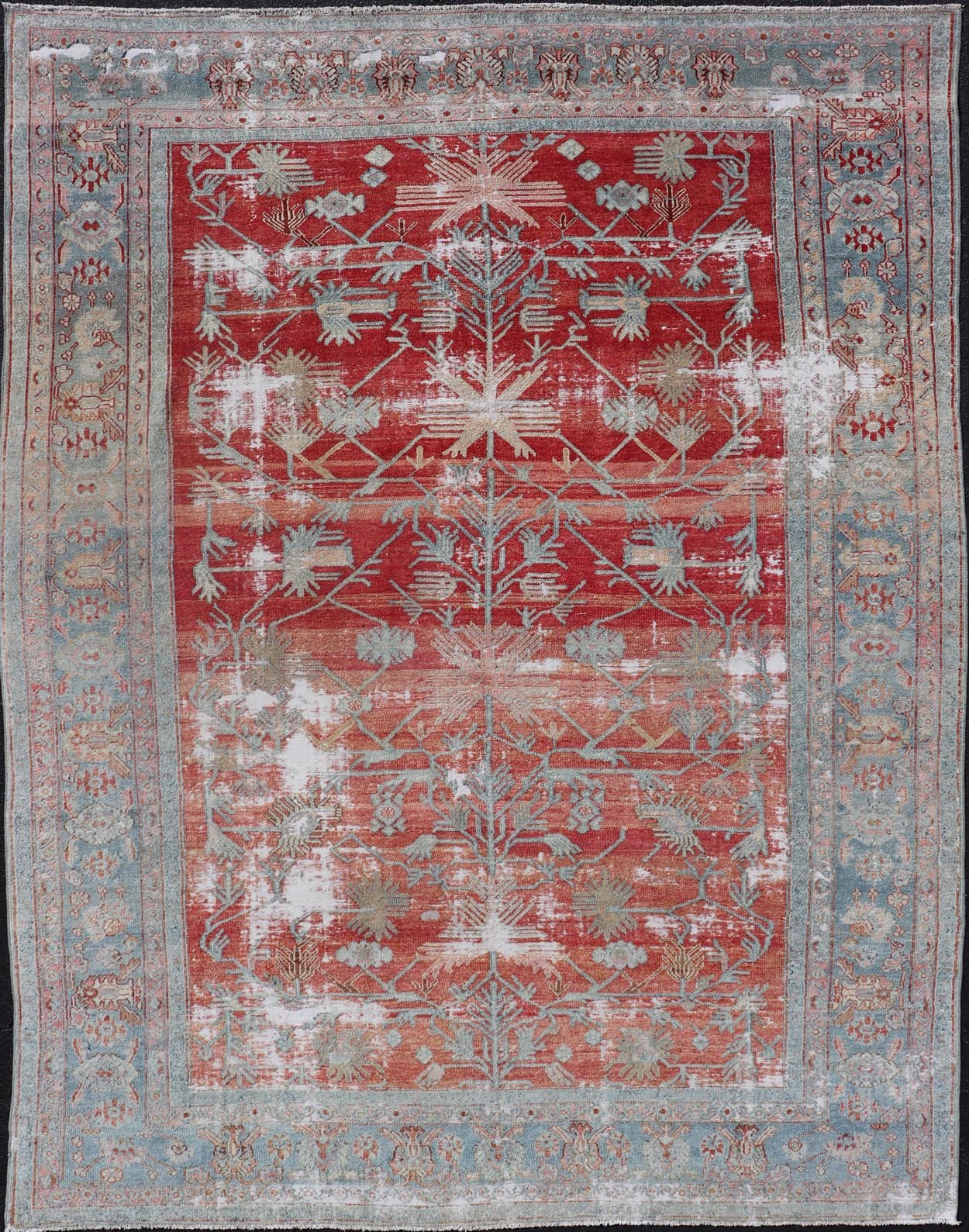 Antique Hand - Knotted Persian Bibikabad Rug in Wool with Unique Medallions This antique Persian Bibikabad rug has been hand - knotted in wool. The rug features a unique sub - geometric multi - medallion design rendered in blue, red, brown and ivory to... - Keivan Woven ArtsEMB - 9570 - P13090 - 14952
