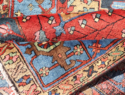 Very Long antique Persian Heriz runner with geometric medallion design in red, blue and colorful tones, Keivan Woven Arts Atlanta / rug EMB - 9571 - P13889 , country of origin / type: Iran / Heriz, circa 1920 Measures: 3 x 14'9 Antique Geome... - Keivan Woven ArtsEMB - 9571 - P13889 - 14958Rug