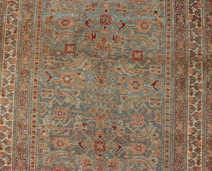 Amazing Antique Persian Bidjar Runner with Herati Design in Lt. Blue, Lt. Gray, taupe green & Red This stunning antique Bidjar rug (circa 1900s) features an all - over design featuring Herati patterns and sub - geometric motifs laid upon a Blue ba... - Keivan Woven ArtsEMB - 9575 - P13088 - 14976Rug