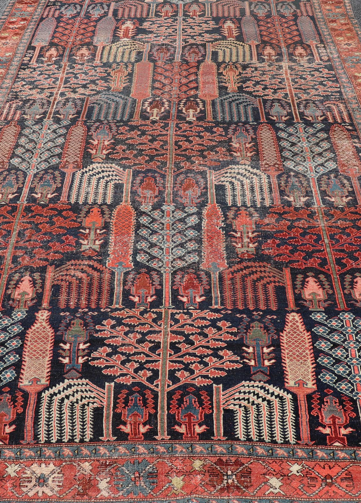 Antique Persian Bakhshaish Rug with All - Over Tree and Willow Design. This antique Persian Bakhshaish rug features an all - over tree design with willow trees, branches and leaves displaying a variety of garden trees. Set upon a Navy background t... - Keivan Woven ArtsEMB - 9576 - P13071 - 14982Rug