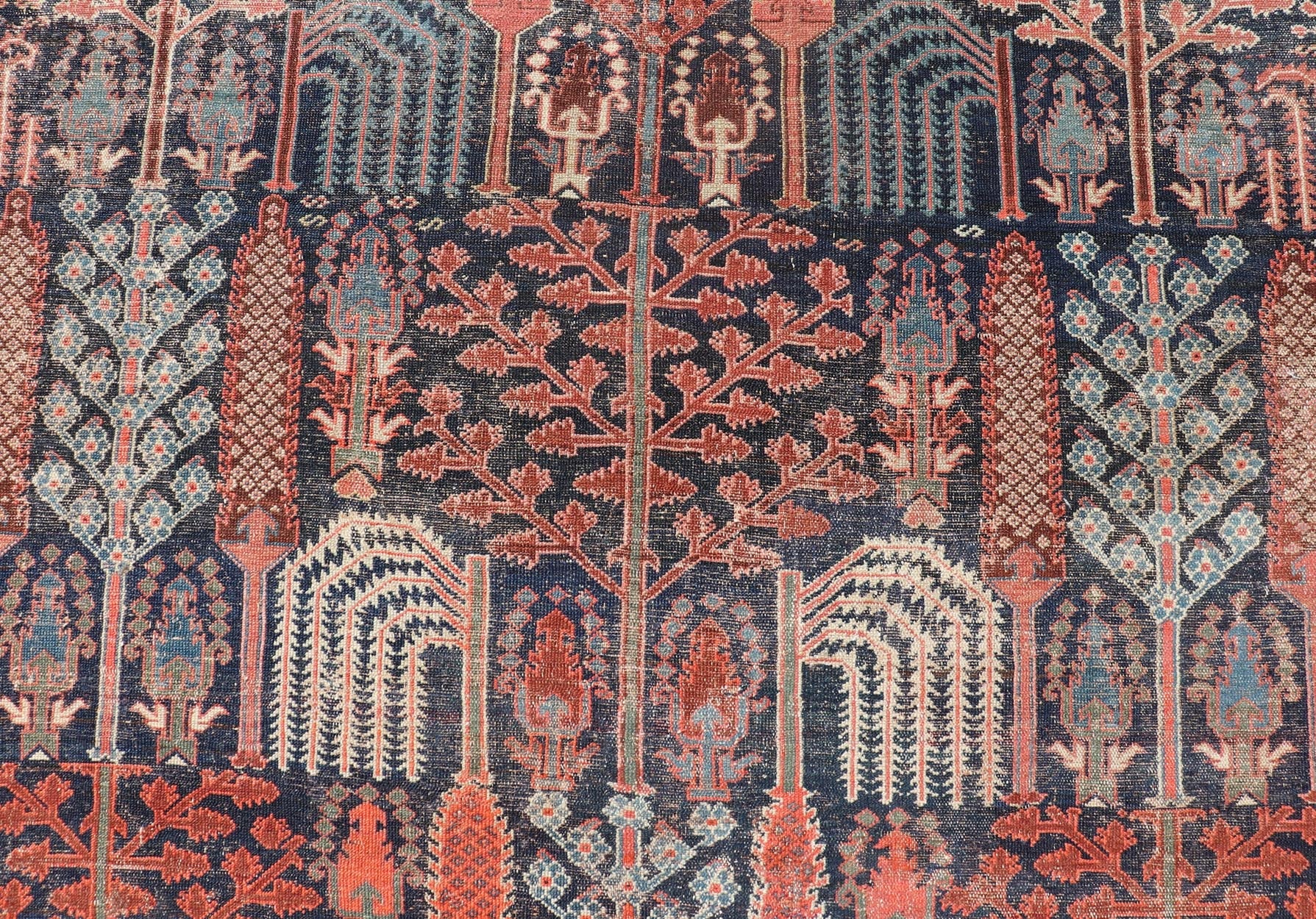 Antique Persian Bakhshaish Rug with All - Over Tree and Willow Design. This antique Persian Bakhshaish rug features an all - over tree design with willow trees, branches and leaves displaying a variety of garden trees. Set upon a Navy background t... - Keivan Woven ArtsEMB - 9576 - P13071 - 14982Rug