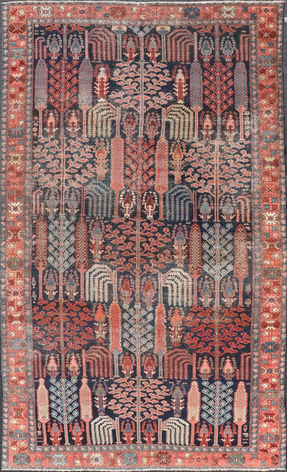 Antique Persian Bakhshaish Rug with All - Over Tree and Willow Design. This antique Persian Bakhshaish rug features an all - over tree design with willow trees, branches and leaves displaying a variety of garden trees. Set upon a Navy background t... - Keivan Woven ArtsEMB - 9576 - P13071 - 14982Rug