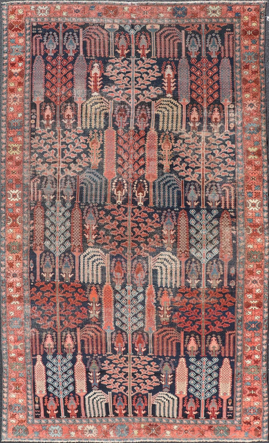 Antique Persian Bakhshaish Rug with All - Over Tree and Willow Design. This antique Persian Bakhshaish rug features an all - over tree design with willow trees, branches and leaves displaying a variety of garden trees. Set upon a Navy background t... - Keivan Woven ArtsEMB - 9576 - P13071 - 14982Rug