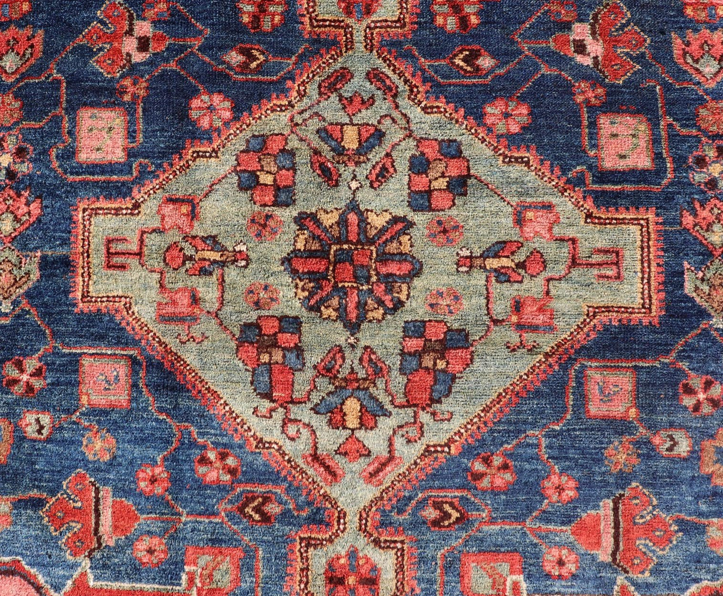 Antique Persian Serapi Karajeh Rug Two Geometric Medallions in Green, Blue, and Red. Keivan Woven Arts / rug EMB - 9578 - P13512, country of origin / type: Persian / Serapi - Karajeh, circa early - 20th century. Measures: 5'2 x 7'10 This antique... - Keivan Woven ArtsEMB - 9578 - P13512 - 15134Rug