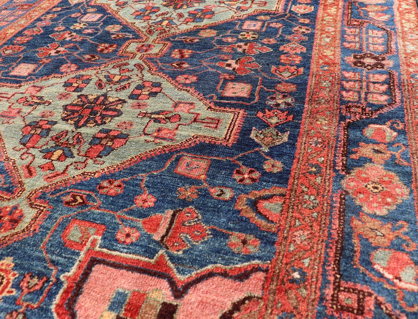 Antique Persian Serapi Karajeh Rug Two Geometric Medallions in Green, Blue, and Red. Keivan Woven Arts / rug EMB - 9578 - P13512, country of origin / type: Persian / Serapi - Karajeh, circa early - 20th century. Measures: 5'2 x 7'10 This antique... - Keivan Woven ArtsEMB - 9578 - P13512 - 15134Rug