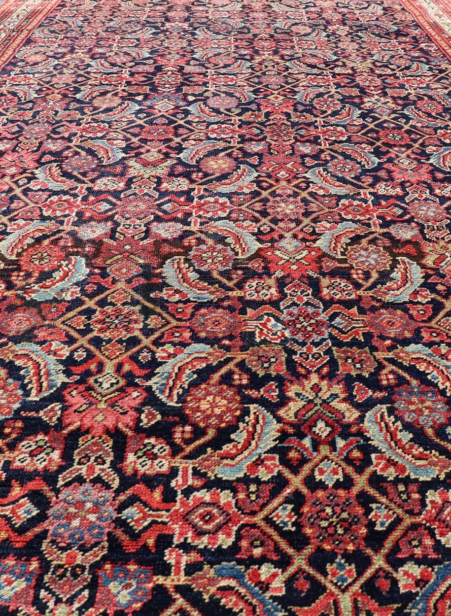 Antique Persian Malayer Rug with All over Herati Design Measures: 5'0 x 10'0 Fine weave Antique Persian Malayer Rug with All over Herati Design in Blue's and Red's. Country of origin: Iran; Type: Malayer; Design: All - Over, Herati; Keiva... - Keivan Woven ArtsEMB - 9579 - 13881 - 15140Rug