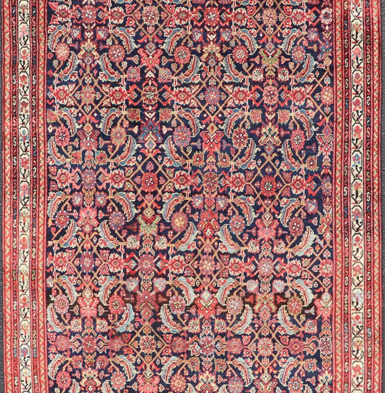 Antique Persian Malayer Rug with All over Herati Design Measures: 5'0 x 10'0 Fine weave Antique Persian Malayer Rug with All over Herati Design in Blue's and Red's. Country of origin: Iran; Type: Malayer; Design: All - Over, Herati; Keiva... - Keivan Woven ArtsEMB - 9579 - 13881 - 15140Rug