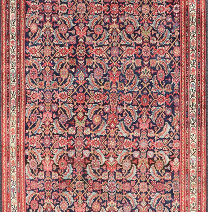 Antique Persian Malayer Rug with All over Herati Design Measures: 5'0 x 10'0 Fine weave Antique Persian Malayer Rug with All over Herati Design in Blue's and Red's. Country of origin: Iran; Type: Malayer; Design: All - Over, Herati; Keiva... - Keivan Woven ArtsEMB - 9579 - 13881 - 15140Rug