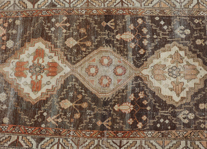 Antique Persian Long Malayer Runner Medallion Design in Brown, Gray, Steel Blue. Antique long runner Persian Malayer with all - over intricate medallion design in Brown Background. Keivan Woven Arts, rug/EMB - 9580 - P13853, country of origin / type... - Keivan Woven ArtsEMB - 9580 - P13853 - 15146Rug