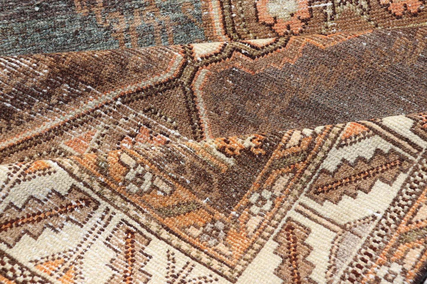 Antique Persian Long Malayer Runner Medallion Design in Brown, Gray, Steel Blue. Antique long runner Persian Malayer with all - over intricate medallion design in Brown Background. Keivan Woven Arts, rug/EMB - 9580 - P13853, country of origin / type... - Keivan Woven ArtsEMB - 9580 - P13853 - 15146Rug