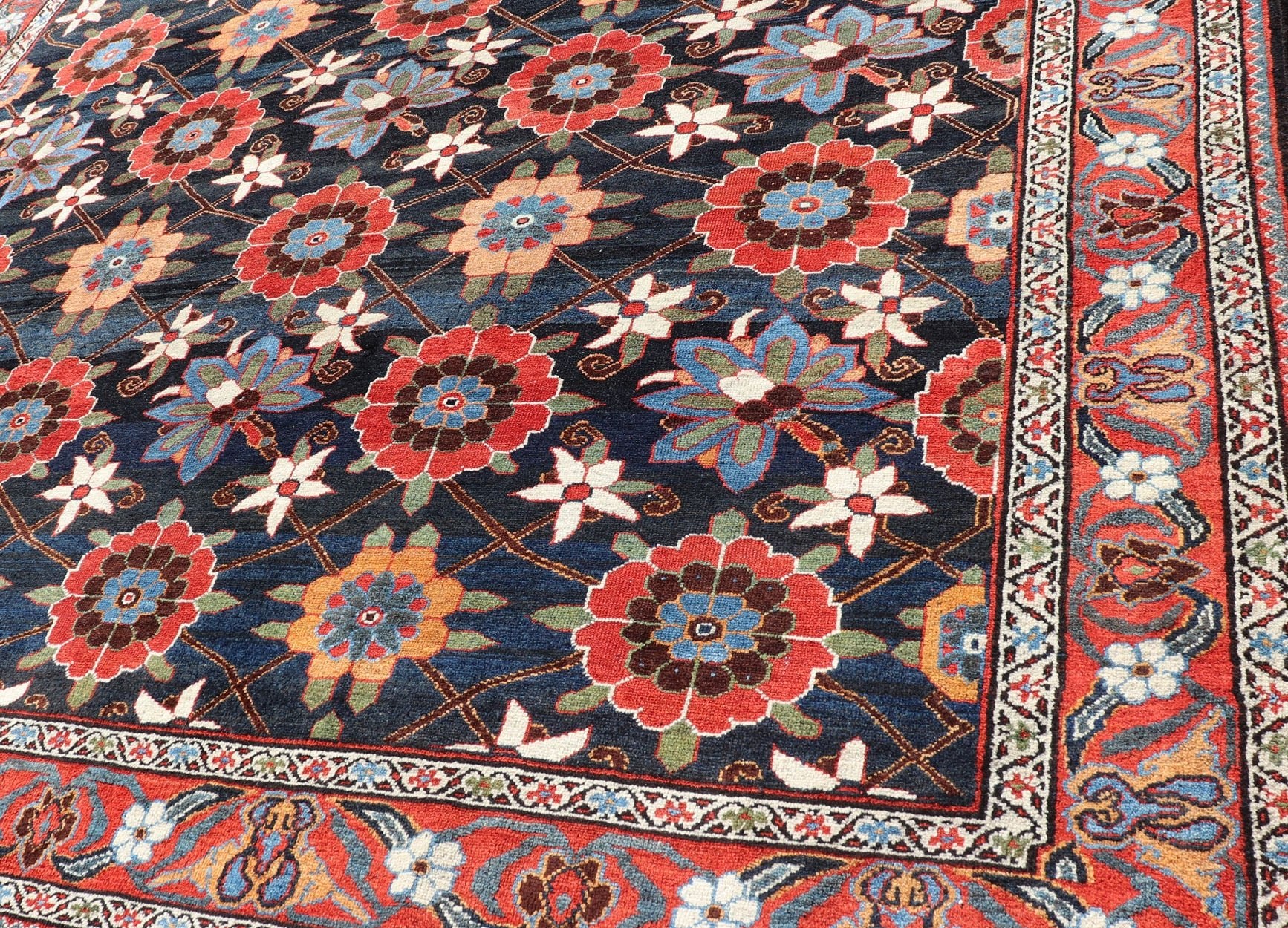 Wool Hand Knotted Antique Persian Gallery Bakhitari Rug in All - Over Floral Design Antique Bakhtiari rug in All - Over flower design hand knotted wool gallery rug in multi colors. Keivan Woven Arts / rug EMB - 9581 - P13887, origin / type: Iran / Bakh... - Keivan Woven ArtsEMB - 9581 - P13887 - 15152Rug