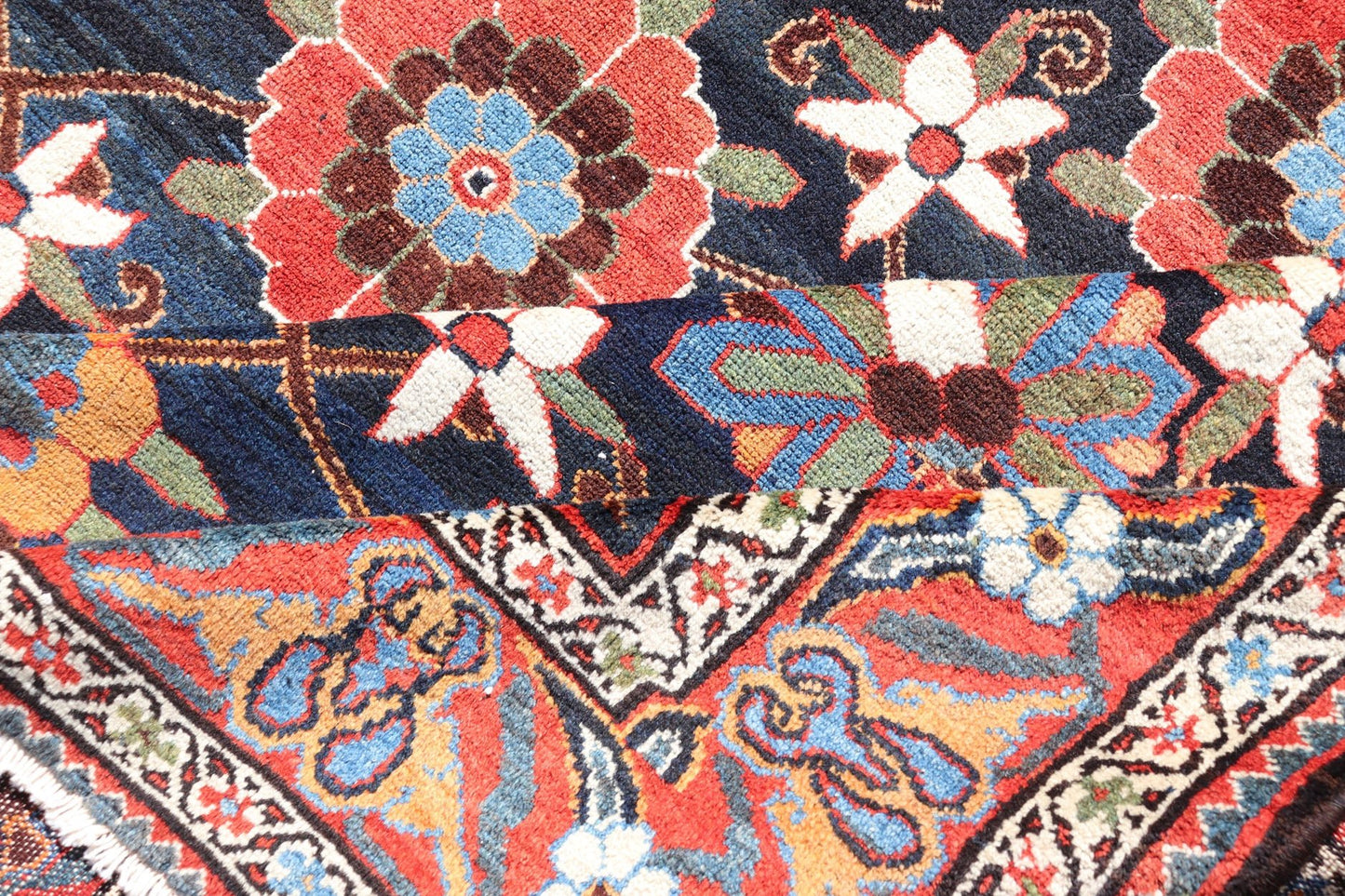 Wool Hand Knotted Antique Persian Gallery Bakhitari Rug in All - Over Floral Design Antique Bakhtiari rug in All - Over flower design hand knotted wool gallery rug in multi colors. Keivan Woven Arts / rug EMB - 9581 - P13887, origin / type: Iran / Bakh... - Keivan Woven ArtsEMB - 9581 - P13887 - 15152Rug