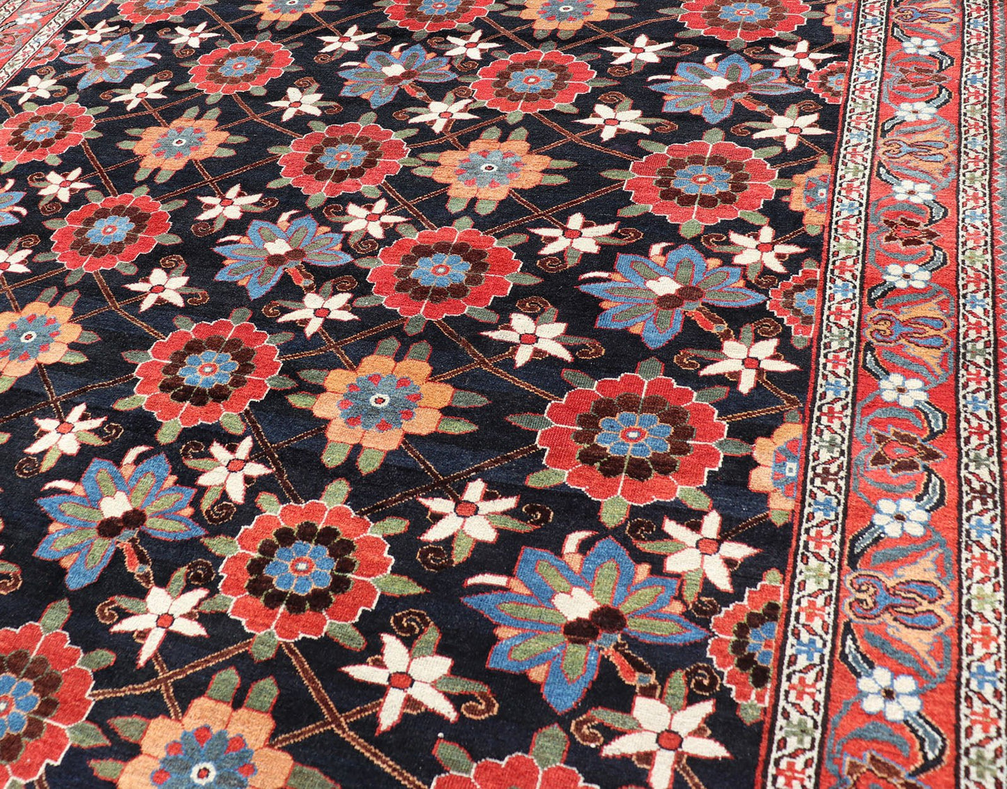 Wool Hand Knotted Antique Persian Gallery Bakhitari Rug in All - Over Floral Design Antique Bakhtiari rug in All - Over flower design hand knotted wool gallery rug in multi colors. Keivan Woven Arts / rug EMB - 9581 - P13887, origin / type: Iran / Bakh... - Keivan Woven ArtsEMB - 9581 - P13887 - 15152Rug
