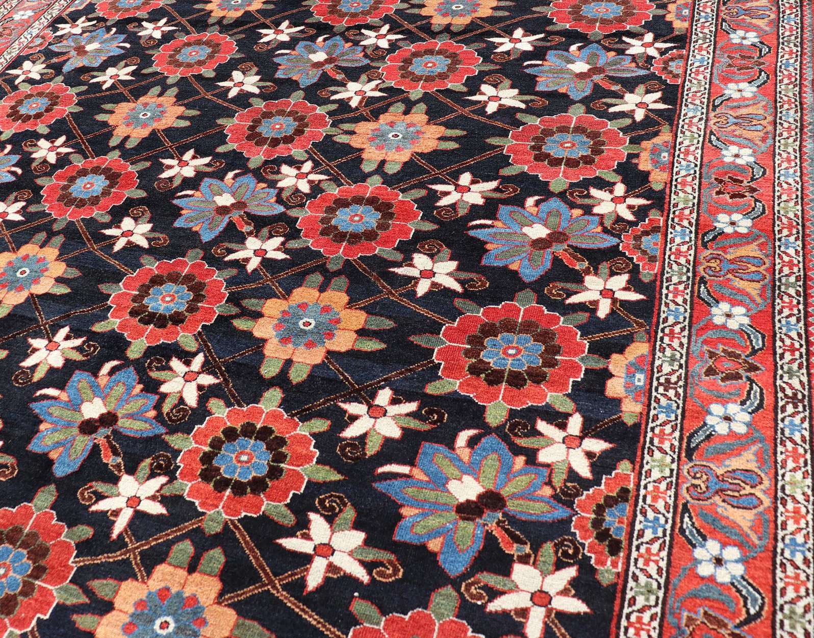 Wool Hand Knotted Antique Persian Gallery Bakhitari Rug in All - Over Floral Design Antique Bakhtiari rug in All - Over flower design hand knotted wool gallery rug in multi colors. Keivan Woven Arts / rug EMB - 9581 - P13887, origin / type: Iran / Bakh... - Keivan Woven ArtsEMB - 9581 - P13887 - 15152Rug
