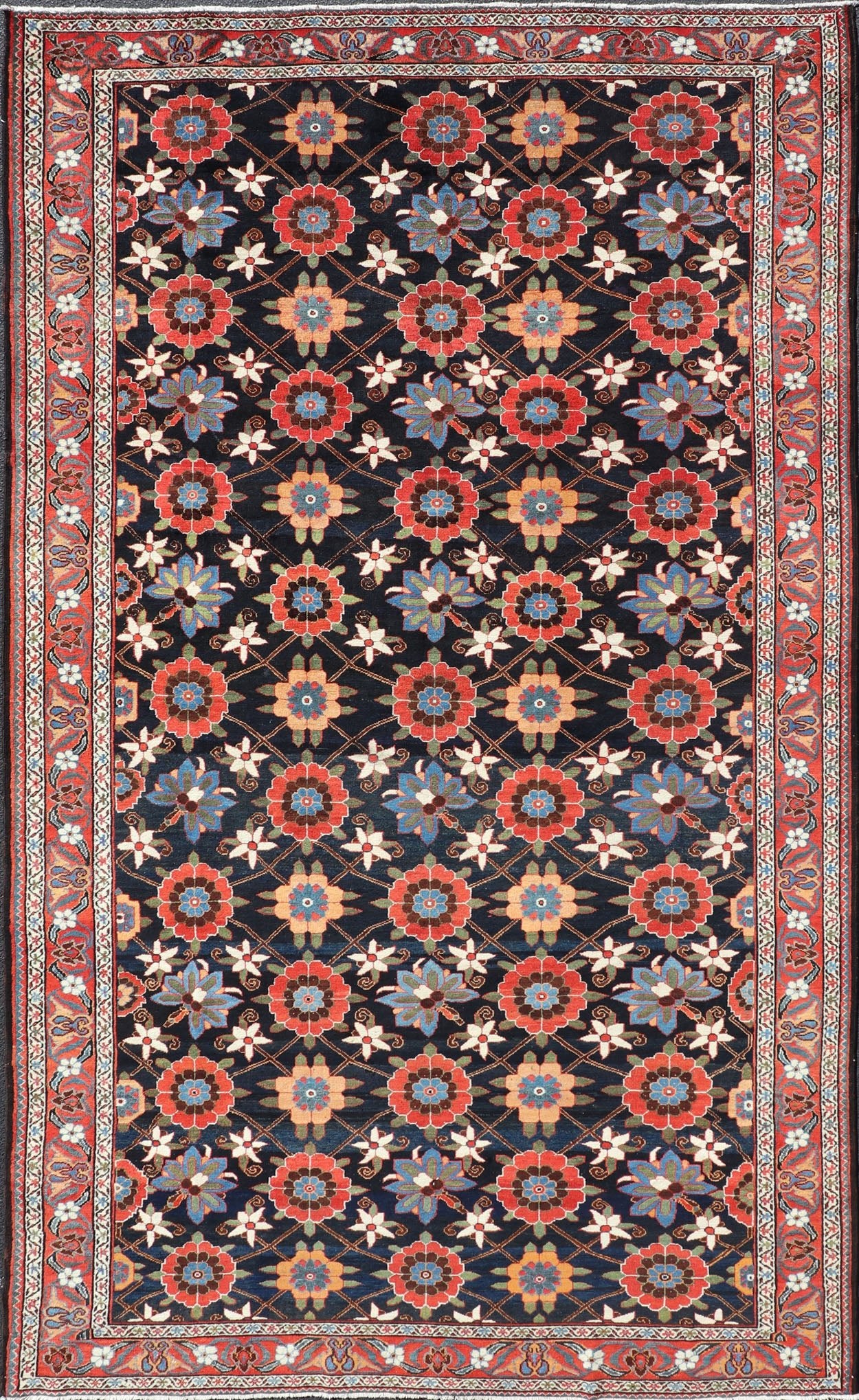 Wool Hand Knotted Antique Persian Gallery Bakhitari Rug in All - Over Floral Design Antique Bakhtiari rug in All - Over flower design hand knotted wool gallery rug in multi colors. Keivan Woven Arts / rug EMB - 9581 - P13887, origin / type: Iran / Bakh... - Keivan Woven ArtsEMB - 9581 - P13887 - 15152Rug