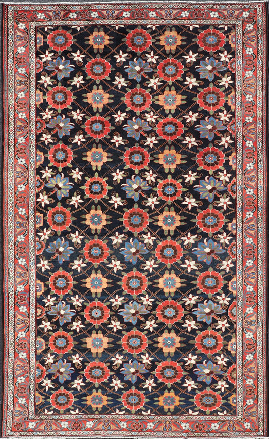 Wool Hand Knotted Antique Persian Gallery Bakhitari Rug in All - Over Floral Design Antique Bakhtiari rug in All - Over flower design hand knotted wool gallery rug in multi colors. Keivan Woven Arts / rug EMB - 9581 - P13887, origin / type: Iran / Bakh... - Keivan Woven ArtsEMB - 9581 - P13887 - 15152Rug