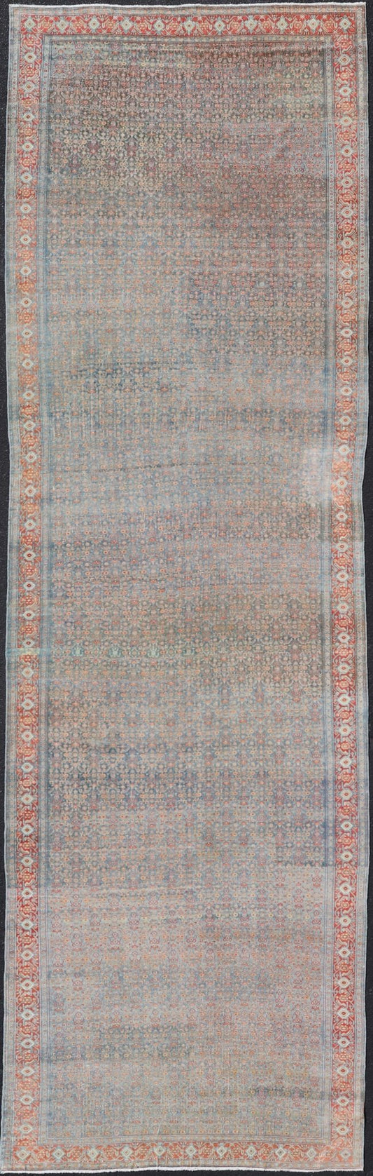 Hand - Knotted Antique Persian Long Gallery Senneh in Wool with All - Over Design This antique Persian long gallery Senneh rug has been hand - knotted in wool. The rug features an all - over sub - geometric design, set upon a blue background. The rug has ... - Keivan Woven ArtsEMB - 9582 - P13876 - 15158