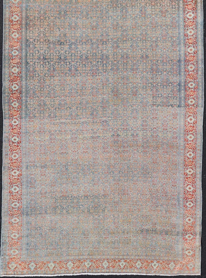 Hand - Knotted Antique Persian Long Gallery Senneh in Wool with All - Over Design This antique Persian long gallery Senneh rug has been hand - knotted in wool. The rug features an all - over sub - geometric design, set upon a blue background. The rug has ... - Keivan Woven ArtsEMB - 9582 - P13876 - 15158Rug