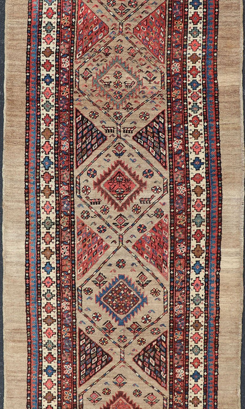 Tribal Persian Hand Knotted Antique Serab Long Runner in Tribal Design Antique Persian Tribal Serab runner, Keivan Woven Arts / rug/EMB - 9584 - P13514, origin/iran. Measures: 3'7 x 14 - Keivan Woven ArtsEMB - 9584 - P13514 - 15170Rug