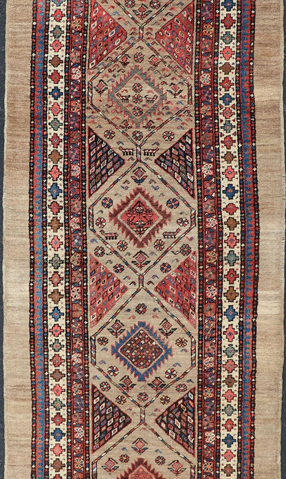 Tribal Persian Hand Knotted Antique Serab Long Runner in Tribal Design Antique Persian Tribal Serab runner, Keivan Woven Arts / rug/EMB - 9584 - P13514, origin/iran. Measures: 3'7 x 14 - Keivan Woven ArtsEMB - 9584 - P13514 - 15170Rug