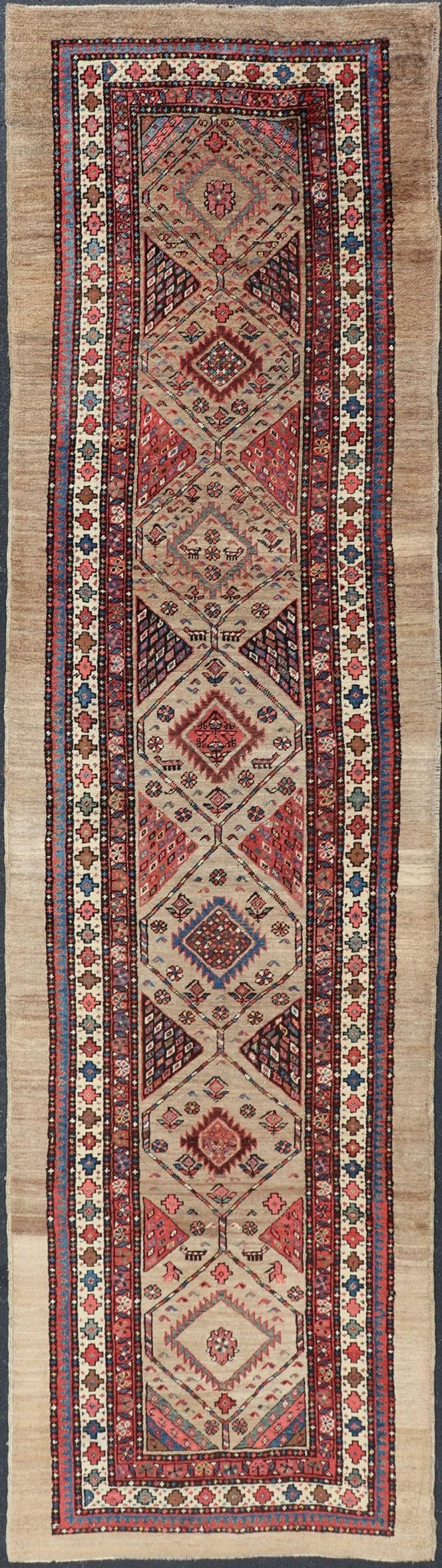 Tribal Persian Hand Knotted Antique Serab Long Runner in Tribal Design Antique Persian Tribal Serab runner, Keivan Woven Arts / rug/EMB - 9584 - P13514, origin/iran. Measures: 3'7 x 14 - Keivan Woven ArtsEMB - 9584 - P13514 - 15170Rug