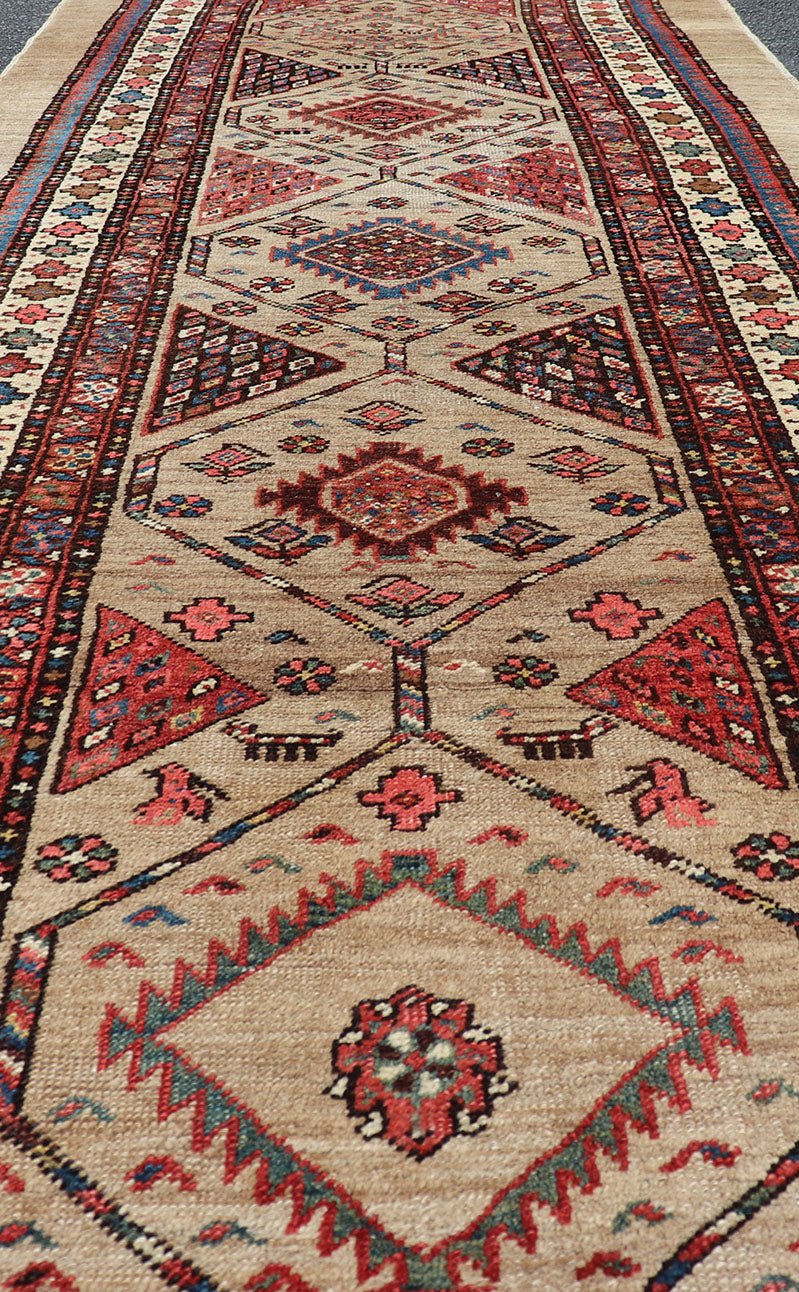 Tribal Persian Hand Knotted Antique Serab Long Runner in Tribal Design Antique Persian Tribal Serab runner, Keivan Woven Arts / rug/EMB - 9584 - P13514, origin/iran. Measures: 3'7 x 14 - Keivan Woven ArtsEMB - 9584 - P13514 - 15170Rug