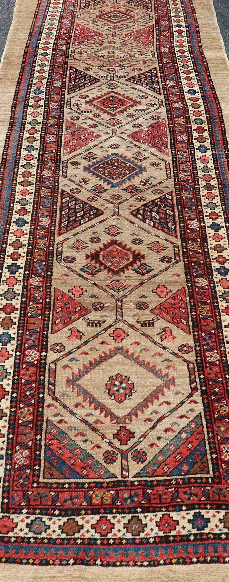 Tribal Persian Hand Knotted Antique Serab Long Runner in Tribal Design Antique Persian Tribal Serab runner, Keivan Woven Arts / rug/EMB - 9584 - P13514, origin/iran. Measures: 3'7 x 14 - Keivan Woven ArtsEMB - 9584 - P13514 - 15170Rug