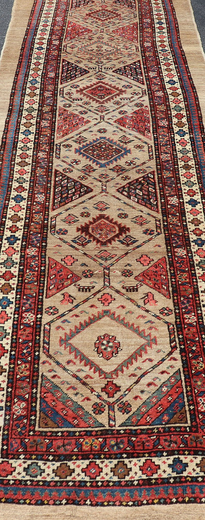 Tribal Persian Hand Knotted Antique Serab Long Runner in Tribal Design Antique Persian Tribal Serab runner, Keivan Woven Arts / rug/EMB - 9584 - P13514, origin/iran. Measures: 3'7 x 14 - Keivan Woven ArtsEMB - 9584 - P13514 - 15170Rug