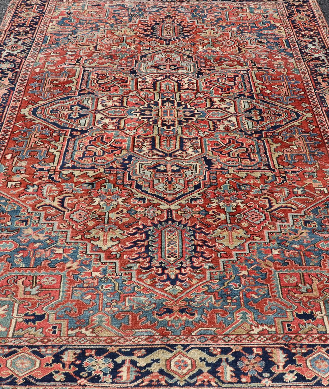 Antique Persian Heriz Rug with All - Over Sub - Geometric Layered Medallion Design Hand Knotted Persian Antique Heriz Rug with medallion design in jewel colors, Keivan Woven Arts / rug EMB - 9586 - P13505, country of origin / type: Persian / Heriz, circ... - Keivan Woven ArtsEMB - 9586 - P13505 - 15182Rug