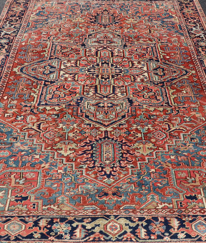 Antique Persian Heriz Rug with All - Over Sub - Geometric Layered Medallion Design Hand Knotted Persian Antique Heriz Rug with medallion design in jewel colors, Keivan Woven Arts / rug EMB - 9586 - P13505, country of origin / type: Persian / Heriz, circ... - Keivan Woven ArtsEMB - 9586 - P13505 - 15182Rug