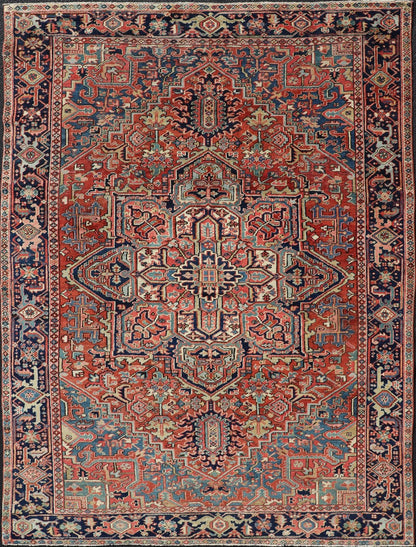 Antique Persian Heriz Rug with All - Over Sub - Geometric Layered Medallion Design Hand Knotted Persian Antique Heriz Rug with medallion design in jewel colors, Keivan Woven Arts / rug EMB - 9586 - P13505, country of origin / type: Persian / Heriz, circ... - Keivan Woven ArtsEMB - 9586 - P13505 - 15182Rug