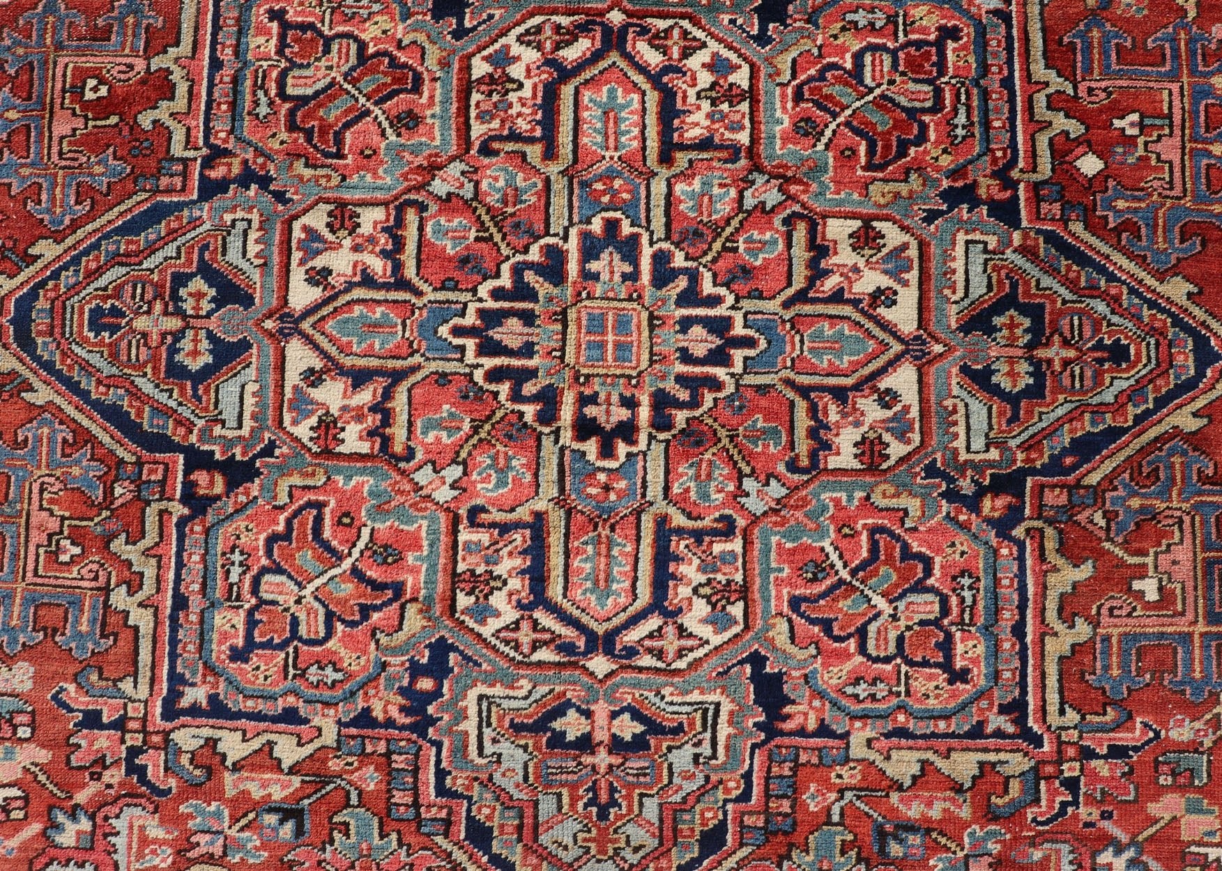Antique Persian Heriz Rug with All - Over Sub - Geometric Layered Medallion Design Hand Knotted Persian Antique Heriz Rug with medallion design in jewel colors, Keivan Woven Arts / rug EMB - 9586 - P13505, country of origin / type: Persian / Heriz, circ... - Keivan Woven ArtsEMB - 9586 - P13505 - 15182Rug