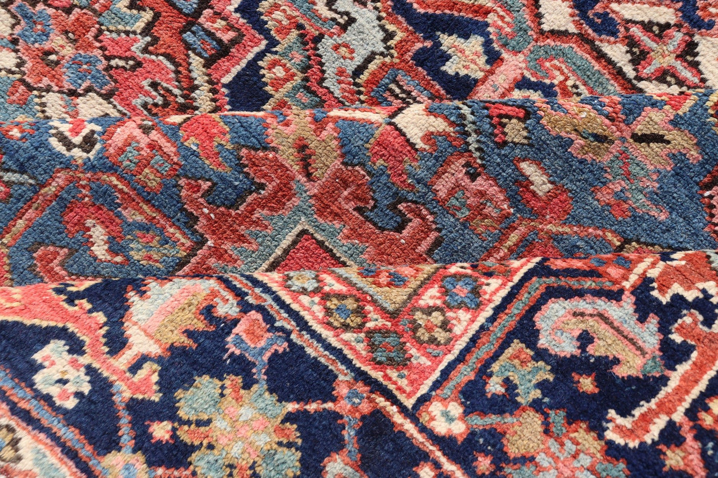 Antique Persian Heriz Rug with All - Over Sub - Geometric Layered Medallion Design Hand Knotted Persian Antique Heriz Rug with medallion design in jewel colors, Keivan Woven Arts / rug EMB - 9586 - P13505, country of origin / type: Persian / Heriz, circ... - Keivan Woven ArtsEMB - 9586 - P13505 - 15182Rug