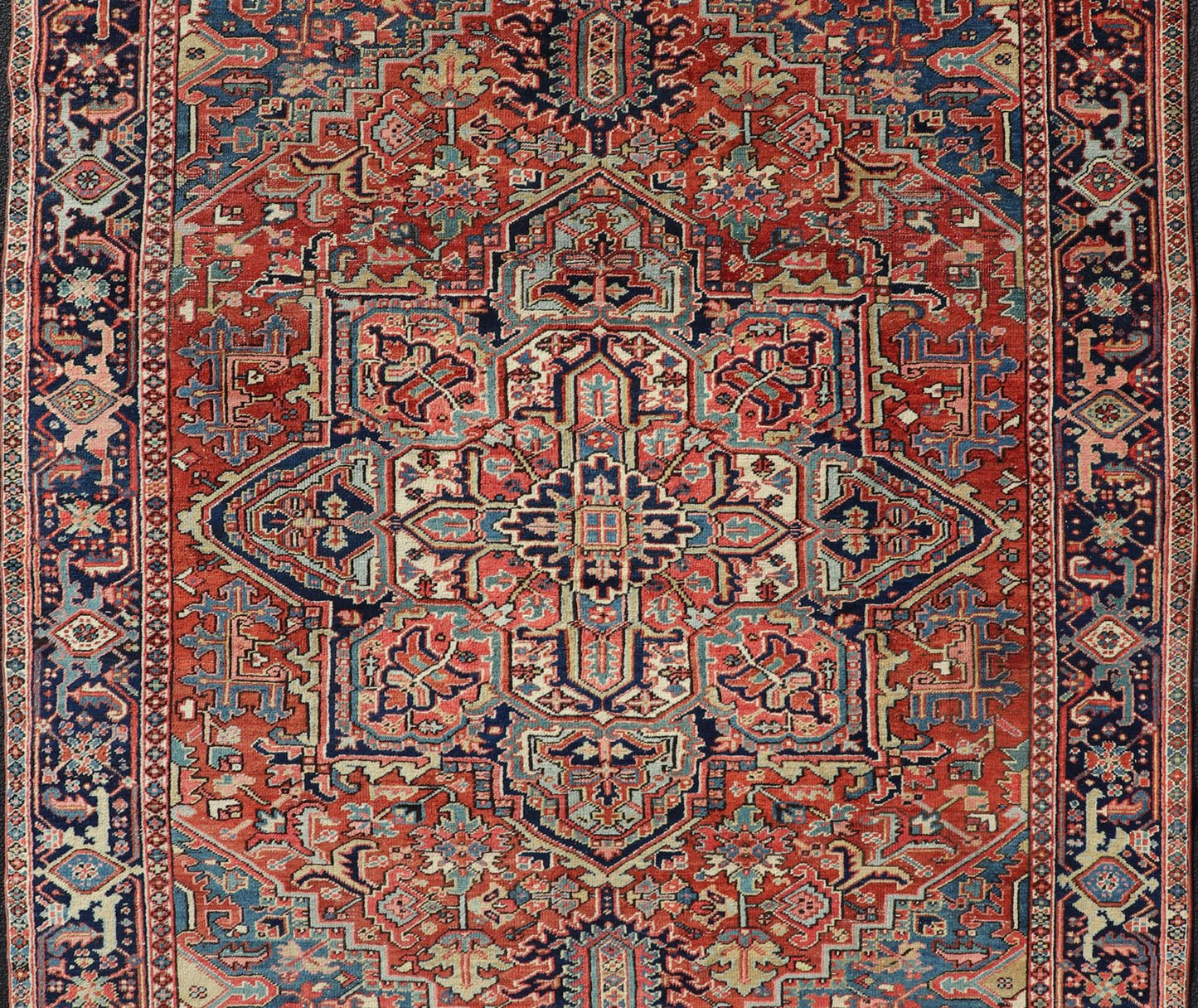 Antique Persian Heriz Rug with All - Over Sub - Geometric Layered Medallion Design Hand Knotted Persian Antique Heriz Rug with medallion design in jewel colors, Keivan Woven Arts / rug EMB - 9586 - P13505, country of origin / type: Persian / Heriz, circ... - Keivan Woven ArtsEMB - 9586 - P13505 - 15182Rug