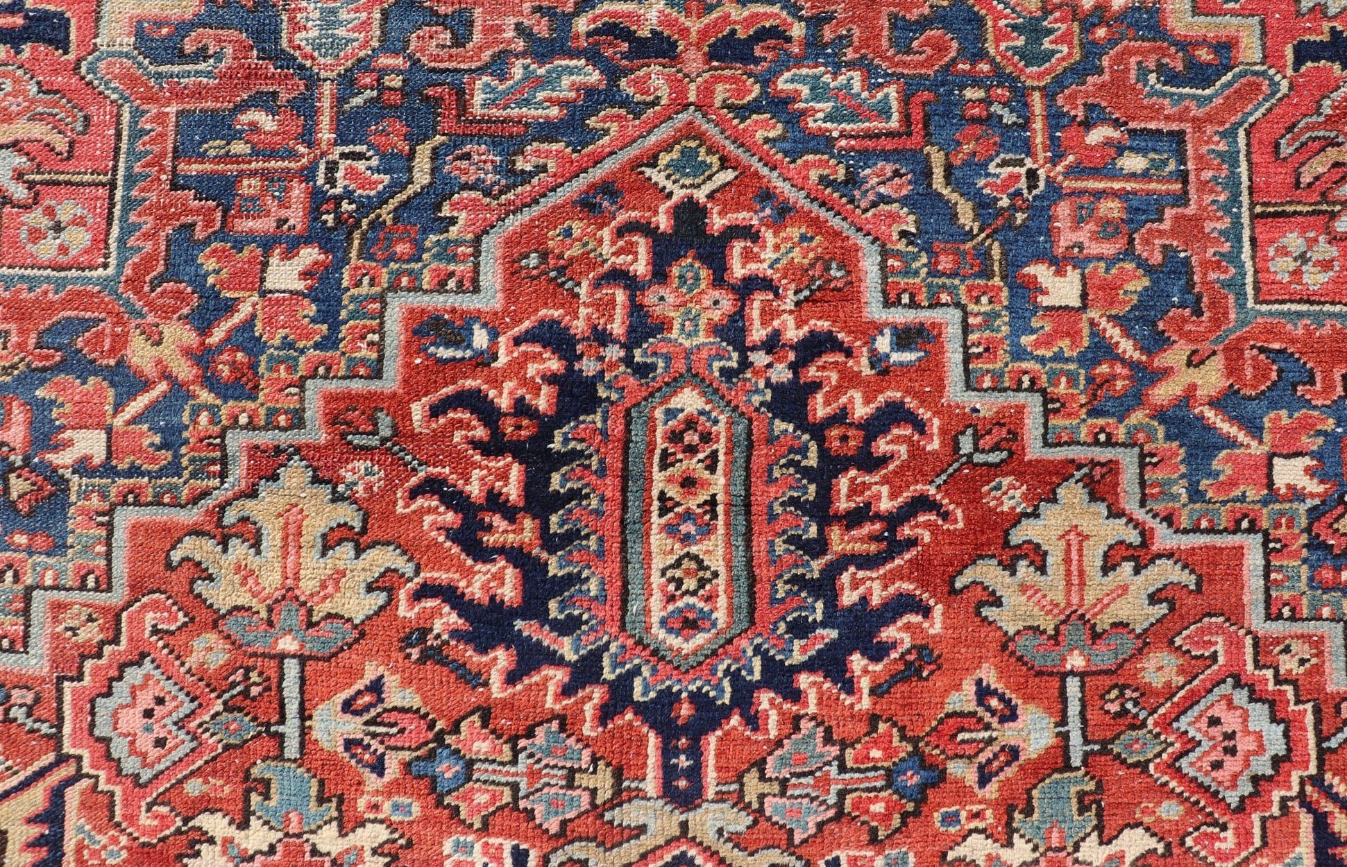 Antique Persian Heriz Rug with All - Over Sub - Geometric Layered Medallion Design Hand Knotted Persian Antique Heriz Rug with medallion design in jewel colors, Keivan Woven Arts / rug EMB - 9586 - P13505, country of origin / type: Persian / Heriz, circ... - Keivan Woven ArtsEMB - 9586 - P13505 - 15182Rug