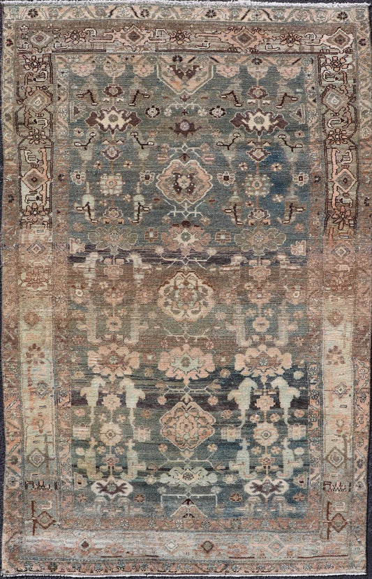 Antique Nahavand Rug with All - Over Sub - Geometric Design in Muted Colors Antique Persian Nahavand Tribal rug, rug EMB - 9589 - P13576, country of origin / type: Persian / Nahavand, circa Early - 20th Century. Measures: 3'10 x 6'6 - Keivan Woven ArtsEMB - 9589 - P13576 - 15196Rug