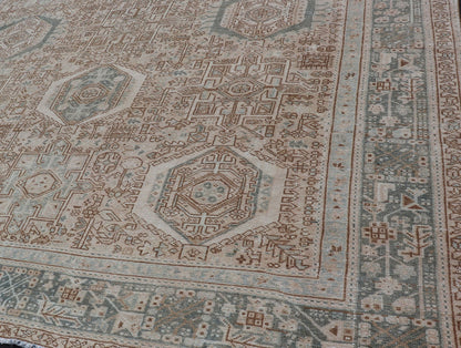 Midcentury Hand Knotted Persian Heriz carpet with layered Medallion and Motifs, rug EMB - 9590 - P13582, country of origin / type: Iran / Heriz, circa mid - 20th century Measures: 9'4 x 12'10 Vintage Persian Heriz Rug with All - Over Med... - Keivan Woven ArtsEMB - 9590 - P13582 - 15202Rug