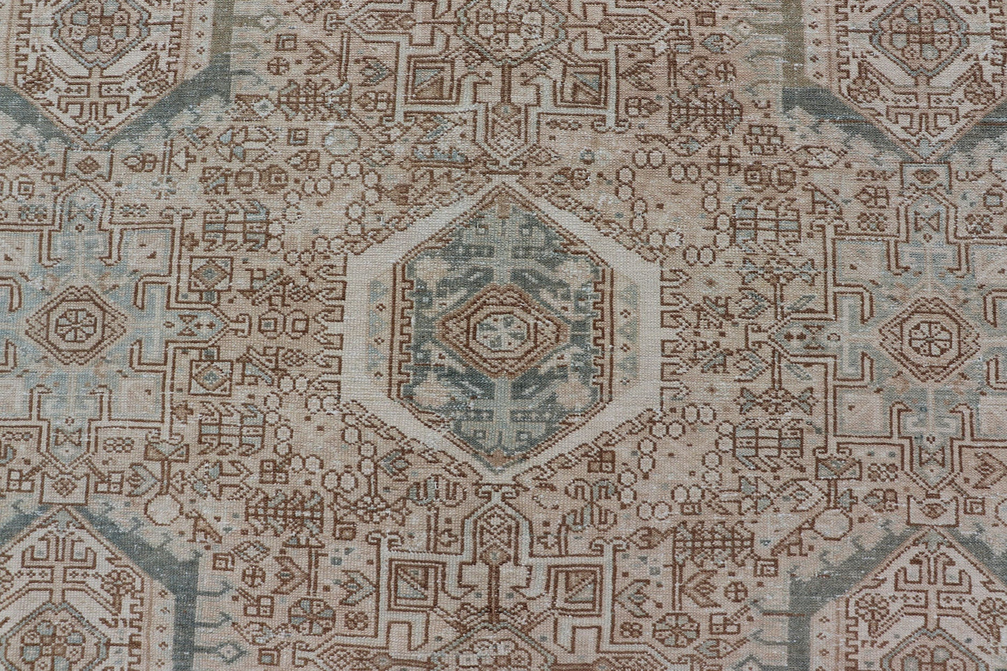 Midcentury Hand Knotted Persian Heriz carpet with layered Medallion and Motifs, rug EMB - 9590 - P13582, country of origin / type: Iran / Heriz, circa mid - 20th century Measures: 9'4 x 12'10 Vintage Persian Heriz Rug with All - Over Med... - Keivan Woven ArtsEMB - 9590 - P13582 - 15202Rug