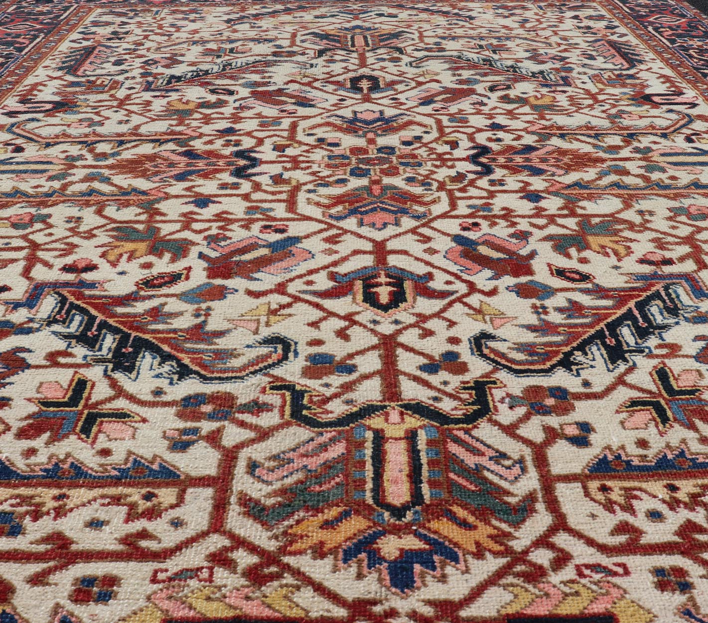 Vintage Hand - Knotted Persian Heriz Rug with All Over Geometric Design. Vintage Hand - Knotted Persian Heriz Rug in Wool with Sub - Geometric Design. Hand - Knotted Heriz Rug with All - Over Design, Keivan Woven Arts; rug EMB - 9591 - P13516, country of origin / ty... - Keivan Woven ArtsEMB - 9591 - P13516 - 15595Rug
