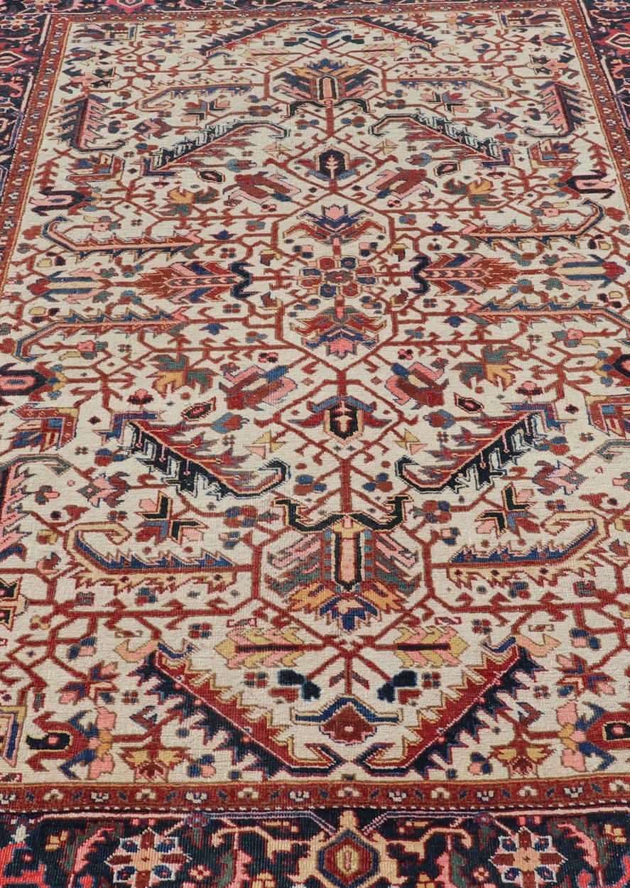 Vintage Hand - Knotted Persian Heriz Rug with All Over Geometric Design. Vintage Hand - Knotted Persian Heriz Rug in Wool with Sub - Geometric Design. Hand - Knotted Heriz Rug with All - Over Design, Keivan Woven Arts; rug EMB - 9591 - P13516, country of origin / ty... - Keivan Woven ArtsEMB - 9591 - P13516 - 15595Rug