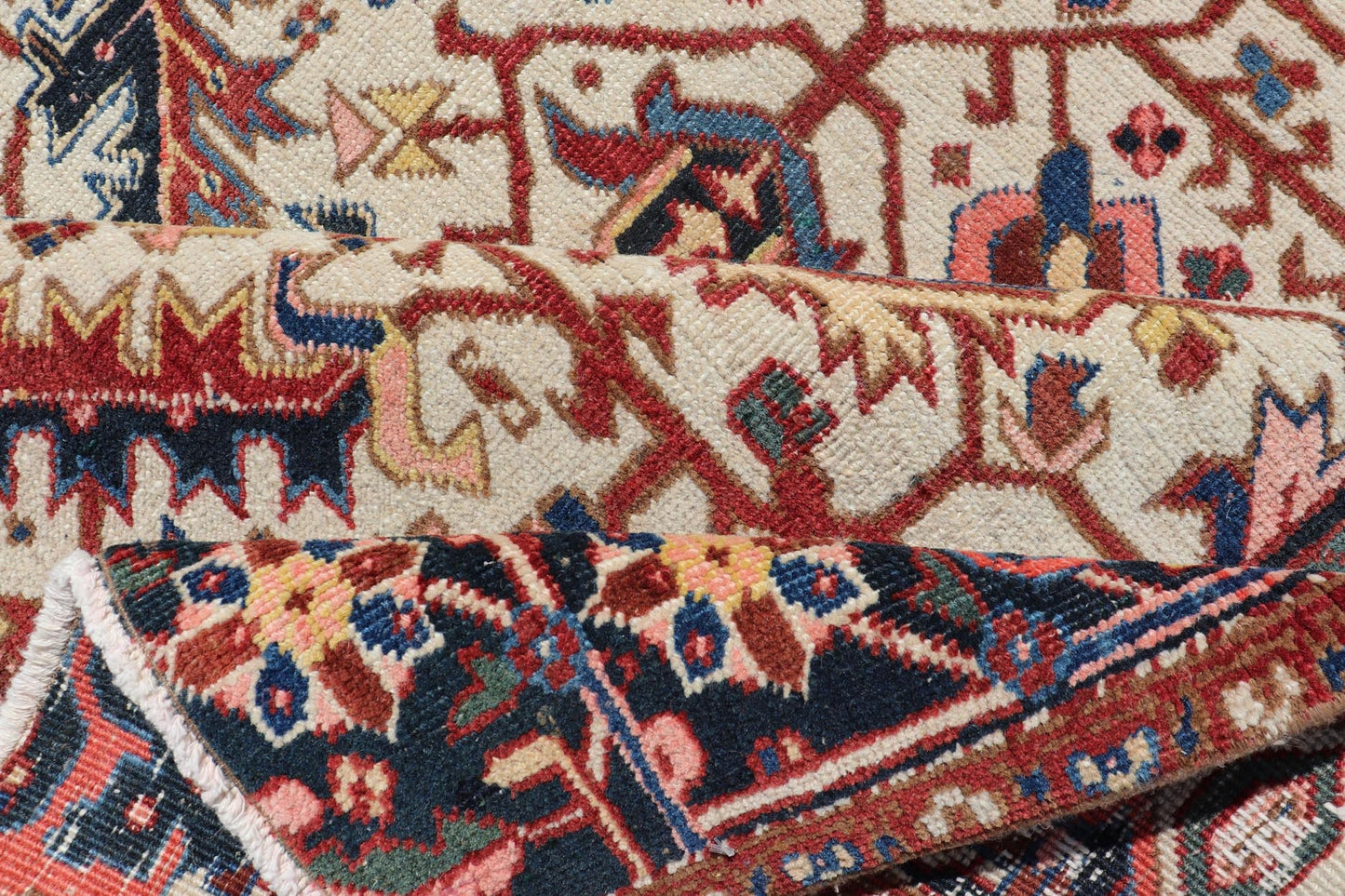Vintage Hand - Knotted Persian Heriz Rug with All Over Geometric Design. Vintage Hand - Knotted Persian Heriz Rug in Wool with Sub - Geometric Design. Hand - Knotted Heriz Rug with All - Over Design, Keivan Woven Arts; rug EMB - 9591 - P13516, country of origin / ty... - Keivan Woven ArtsEMB - 9591 - P13516 - 15595Rug
