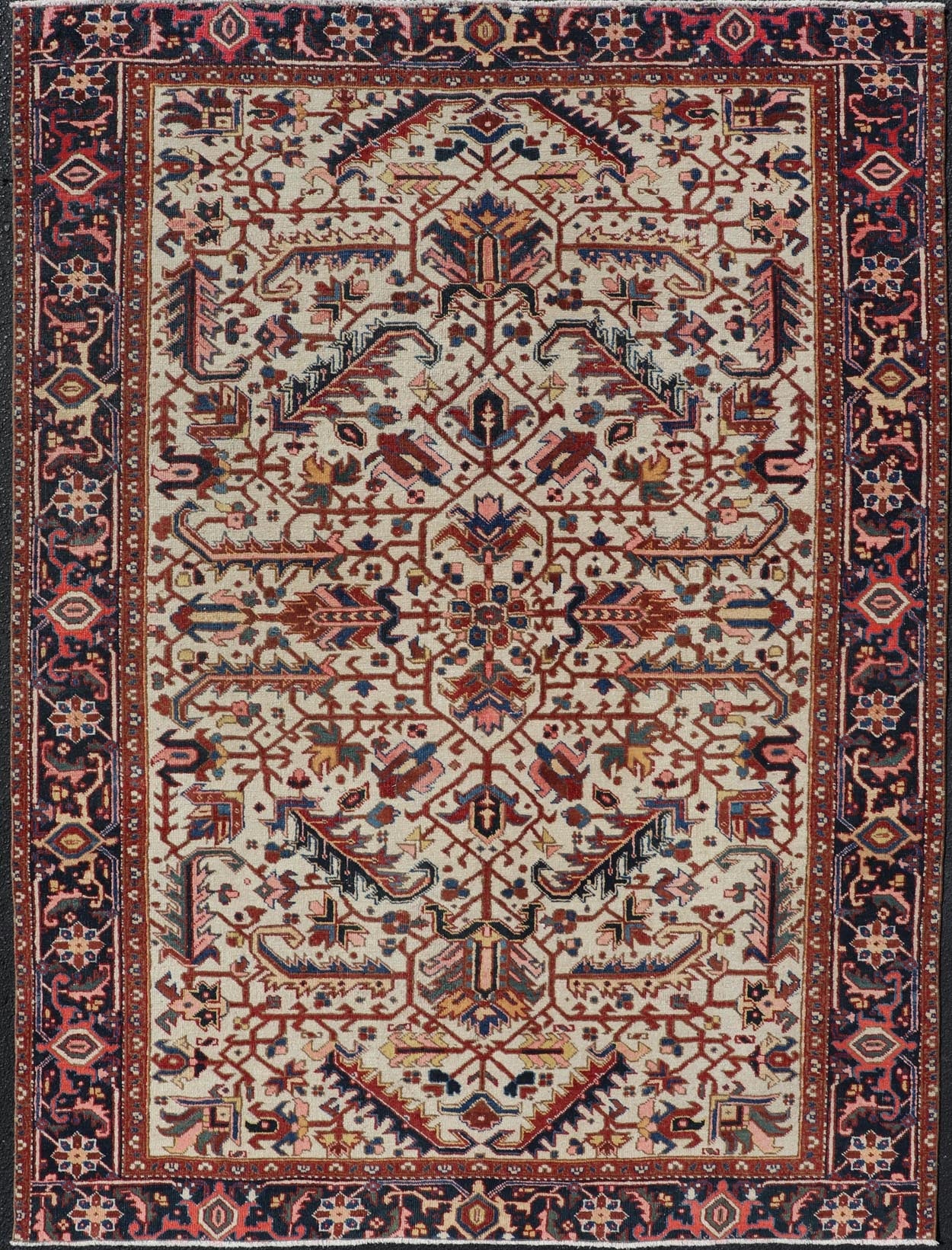 Vintage Hand - Knotted Persian Heriz Rug with All Over Geometric Design. Vintage Hand - Knotted Persian Heriz Rug in Wool with Sub - Geometric Design. Hand - Knotted Heriz Rug with All - Over Design, Keivan Woven Arts; rug EMB - 9591 - P13516, country of origin / ty... - Keivan Woven ArtsEMB - 9591 - P13516 - 15595Rug