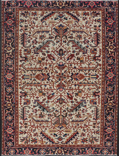 Vintage Hand - Knotted Persian Heriz Rug with All Over Geometric Design. Vintage Hand - Knotted Persian Heriz Rug in Wool with Sub - Geometric Design. Hand - Knotted Heriz Rug with All - Over Design, Keivan Woven Arts; rug EMB - 9591 - P13516, country of origin / ty... - Keivan Woven ArtsEMB - 9591 - P13516 - 15595Rug