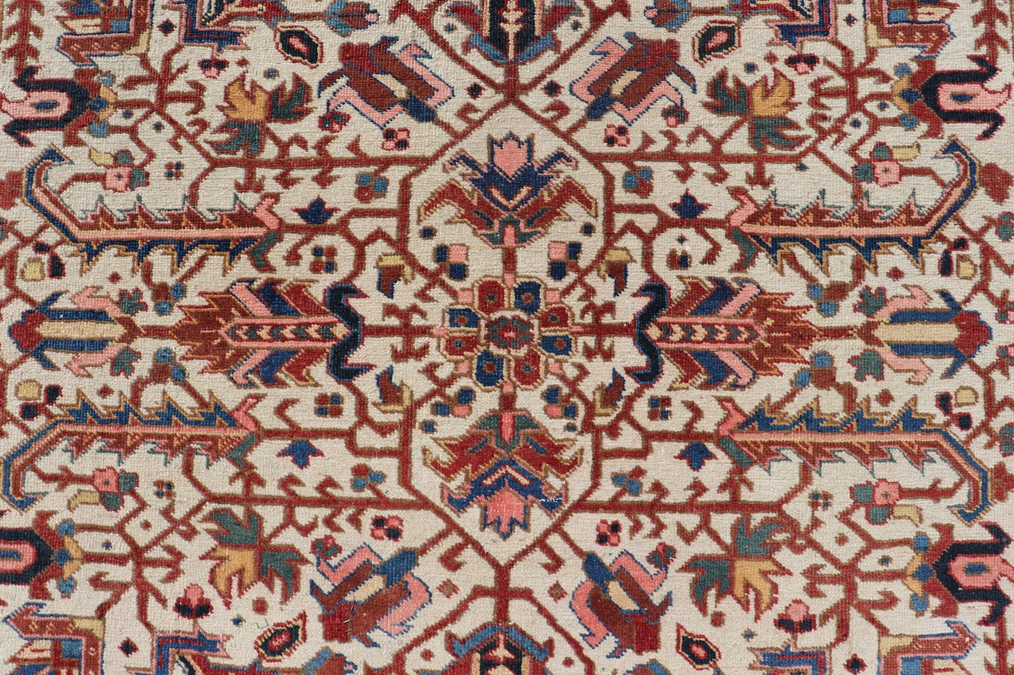 Vintage Hand - Knotted Persian Heriz Rug with All Over Geometric Design. Vintage Hand - Knotted Persian Heriz Rug in Wool with Sub - Geometric Design. Hand - Knotted Heriz Rug with All - Over Design, Keivan Woven Arts; rug EMB - 9591 - P13516, country of origin / ty... - Keivan Woven ArtsEMB - 9591 - P13516 - 15595Rug